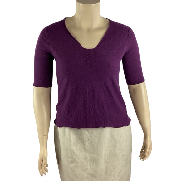 Eileen Fisher Purple Cashmere Elbow Sleeve V-Neck Sweater Size L - Picture 1 of 7